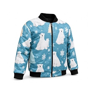 tiny sprouts kids jacket  polarbear theme  warm quilted fleece  unisex  ages 5-14