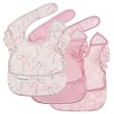 Tiny Twinkle Mess-Proof Baby Bibs for Eating | Waterproof, Wipeable Toddler Bibs with Catch-All Pocket | Feeding Bibs for Girls &amp; Boys(3 Pack,Toile,Bows)
