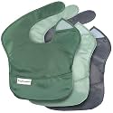 Tiny Twinkle Mess-Proof Baby Bibs for Eating | Waterproof, Wipeable Toddler Bibs with Catch-All Pocket | Feeding Bibs for Girls &amp; Boys(3 Pack,Olive. Slate)