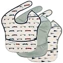 Tiny Twinkle Mess-Proof Baby Bibs for Eating | Waterproof, Wipeable Toddler Bibs with Catch-All Pocket | Feeding Bibs for Girls &amp; Boys(3 Pack,Vintage Cars,Varsity Flags)