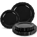 Tinybee 60PCS Black Plastic Plates - Halloween Black Disposable Plates