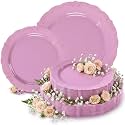 Tinybee 60PCS Light Purple Plastic Plates - Heavy Duty Purple Disposable Plates with A Pink Hue, Elegant Plastic Plates for Wedding and Party Including 30 Dinner Plates 10'' & 30 Dessert Plates 7.5''