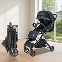 TinyBerg Baby Stroller 0-5 Years, Soft-Touch Fabric &amp; Sleek Design, 360° Wheels with Shock Absorbers, Protective Cover, 5-Point Safety Harness, Food Tray &amp; Foot Brake, Smooth Ride on Any Terrain B-Wagon (Black)