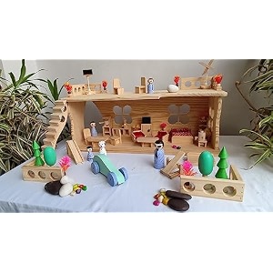 wooden big dollhouse large with furniture playset farm house