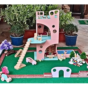 wooden big dollhouse castle large with furniture playset perfect birthday christmas gift big colour villa 2 stories with garden