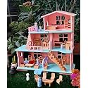 Large Wooden Dollhouse – 3-Story Doll House Playset with Furniture – Montessori Pretend Play &amp; Educational Toy for Kids Ages 3+