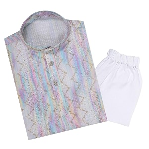 tinysteps traditional ethnic wear boys rayon printed kurta with sequin embroidery and white cotton pajama