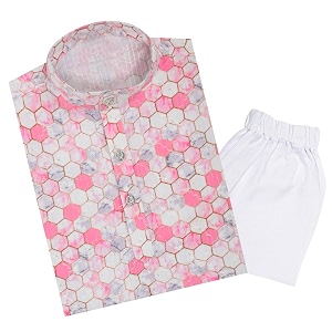 tinysteps traditional ethnic wear boys rayon printed kurta with sequin embroidery and white cotton pajama