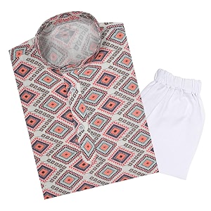 tinysteps traditional ethnic wear boys rayon printed kurta with sequin embroidery and white cotton pajama
