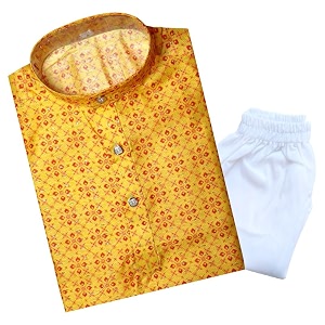 tinysteps traditional ethnic wear boys rayon printed kurta with sequin embroidery and white cotton pajama