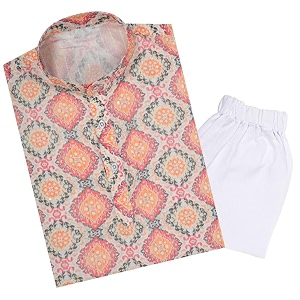 tinysteps traditional ethnic wear boys rayon printed kurta with sequin embroidery and white cotton pajama