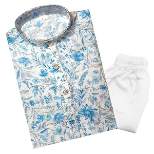 tinysteps traditional ethnic wear boys rayon printed kurta with sequin embroidery and white cotton pajama