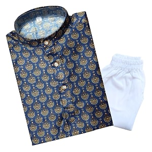 tinysteps traditional ethnic wear boys rayon printed kurta with sequin embroidery and white cotton pajama
