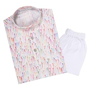 tinysteps traditional ethnic wear boys rayon printed kurta with sequin embroidery and white cotton pajama