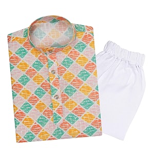 tinysteps traditional ethnic wear boys rayon printed kurta with sequin embroidery and white cotton pajama