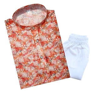 tinysteps traditional ethnic wear boys rayon printed kurta with sequin embroidery and white cotton pajama