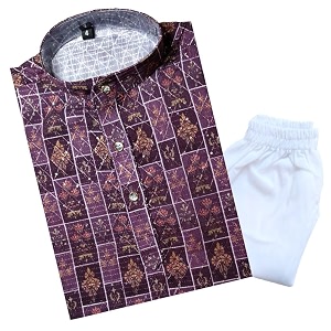 tinysteps traditional ethnic wear boys rayon printed kurta with sequin embroidery and white cotton pajama