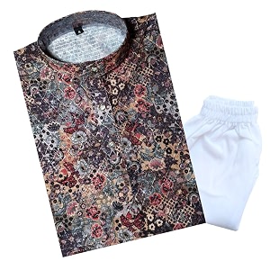 tinysteps traditional ethnic wear boys rayon printed kurta with sequin embroidery and white cotton pajama