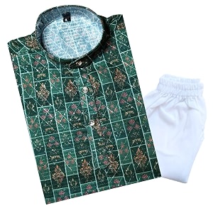 tinysteps traditional ethnic wear boys rayon printed kurta with sequin embroidery and white cotton pajama