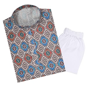 tinysteps traditional ethnic wear boys rayon printed kurta with sequin embroidery and white cotton pajama