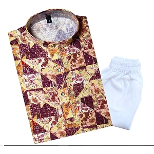 tinysteps traditional ethnic wear boys rayon printed kurta with sequin embroidery and white cotton pajama
