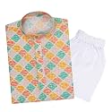 TinySteps Traditional Ethnic Wear Boys Rayon Printed Kurta with Sequin Embroidery and White Cotton Pajama