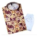 TinySteps Traditional Ethnic Wear Boys Rayon Printed Kurta With Sequin Embroidery and White Cotton Pajama