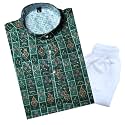 TinySteps Traditional Ethnic Wear Boys Rayon Printed Kurta With Sequin Embroidery and White Cotton Pajama