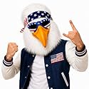 TIODIO White Eagle Head Mask for Adults with Detachable Patriotic Bandana, Funny Bird Latex Costume Mask with Sunglasses Look for Halloween, 4th of July, Parties, Cosplay and Photo Props