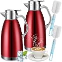 Tioncy 2 Pcs Thermal Coffee 78oz Insulated Carafe Hot Water Dispenser Stainless Steel Carafe for Liquid Coffee Tea Milk with 2 Brushes Keep 12 Hours Hot 24 Hours Cold(Wine Red)