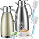 Tioncy 2 Pcs Thermal Coffee 78oz Insulated Carafe Hot Water Dispenser Stainless Steel Carafe for Liquid Coffee Tea Milk with 2 Brushes Keep 12 Hours Hot 24 Hours Cold(Gold, Silver)