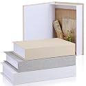 Tioncy 3 Pcs Decorative Linen Faux Book Box Set, Multi Sizes, Neutral Light