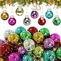 Tioncy 32 Pcs 1'' Mini Glass Christmas Ornament, Small Multi Color Balls