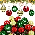 Tioncy 32 Pcs 1'' Mini Glass Christmas Ornament, Small Red Green Gold Balls