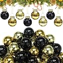 Tioncy 32 Pcs 1'' Mini Glass Christmas Ornament, Small Black Gold Balls