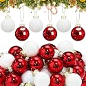 Tioncy 32 Pcs 1'' Mini Glass Christmas Ornament, Small Red White Balls