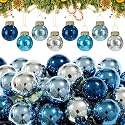 Tioncy 32 Pcs 1'' Mini Glass Christmas Ornament, Small Blue Silvery Balls