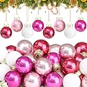 Tioncy 32 Pcs 1'' Mini Glass Christmas Ornament, Pink Series White Balls