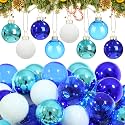Tioncy 32 Pcs 1'' Mini Glass Christmas Ornament, Multi Blue White Balls