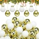 Tioncy 32 Pcs 1'' Mini Glass Christmas Ornament, Small Gold White Balls