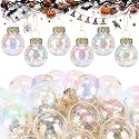 Tioncy 32 Pcs 1'' Mini Glass Halloween Ornament, Small Clear Colorful Balls