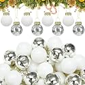 Tioncy 32 Pcs 1'' Mini Glass Christmas Ornament, Small Silver White Balls