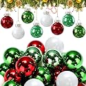 Tioncy 32 Pcs 1'' Mini Glass Christmas Ornament, Lime Green Red White Balls