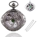 Tiong Engraved Sliver G Accessories Set,Fob Watch Fashion Sweater Quartz Pocket Watch Freemason Pendant Set
