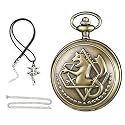 Tiong Retro Silver Quartz Pocket Watch Men Fashion Full Metal Alchemist Necklace Fob Watches for Christmas Graduation Birthday Gifts Fathers Day