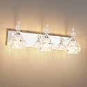 Tipace Modern Bathroom Light Fixtures,Chrome Bathroom Vanity Light,Stainless Steel with Crystal Glass Shade,Wall Sconces Lighting for Bedroom,Living Room,Hallway (Chrome,3-Light)