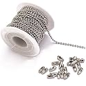 Tiparts 30 Feet Stainless Steel Ball Chains with 20 Connectors (2.4mm)