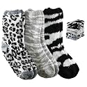 Tipi Toe Womens Fuzzy Crew Socks with Anti Slip Grips Warm Cozy Fluffy Winter Slipper Socks Non Skid Home Socks for Women