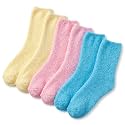 Tipi Toe Womens Fuzzy Crew Socks with Anti Slip Grips Warm Cozy Fluffy Winter Slipper Socks Non Skid Home Socks for Women