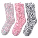 Tipi Toe Womens Fuzzy Crew Socks with Anti Slip Grips Warm Cozy Fluffy Winter Slipper Socks Non Skid Home Socks for Women
